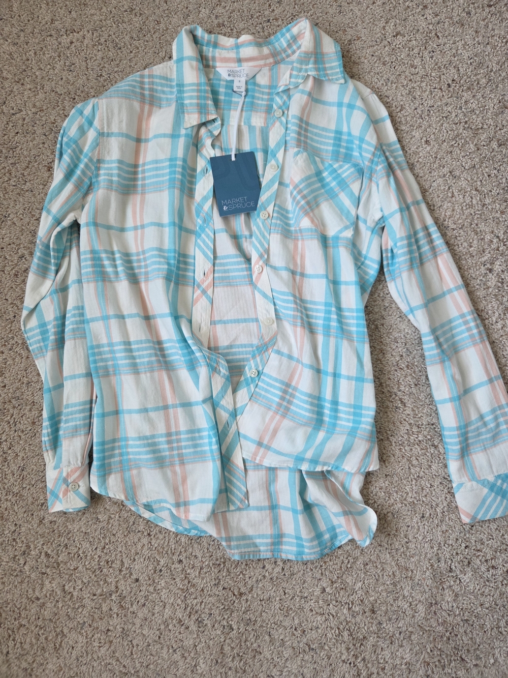 Market & Spruce Plaid Button-Up Shirt in Aqua & Peach